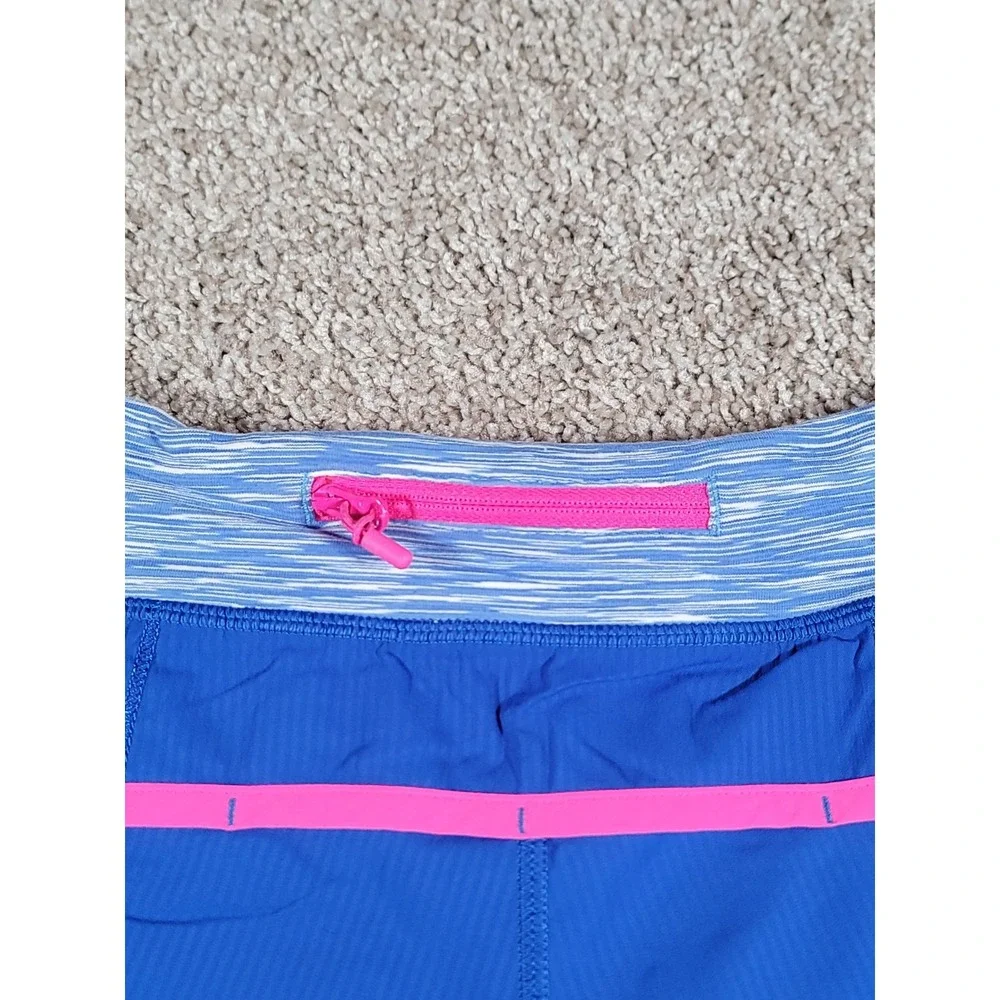 Ivivva by Lululemon Speedy Shorts Size 12 Blue Lined Zipper Pocket Gym Stretch
